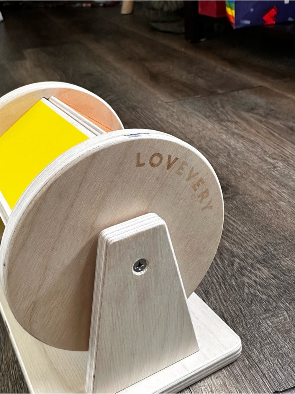 LOVEVERY Yellow Montessori Wooden Spinner Toy for Kids